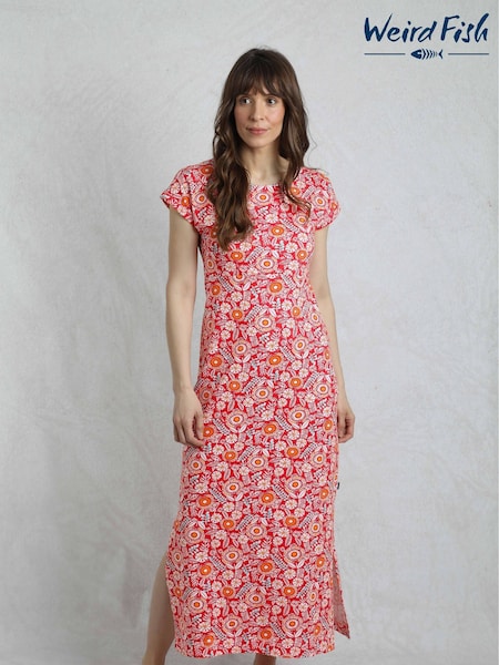 Weird Fish Red Mirren Printed 100% Cotton Maxi Dress (H47126) | €77