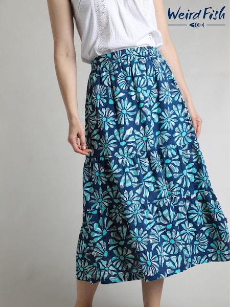 Weird Fish Harini Double Cloth Printed 100% Cotton Midi Skirt (H47135) | 298 LEI