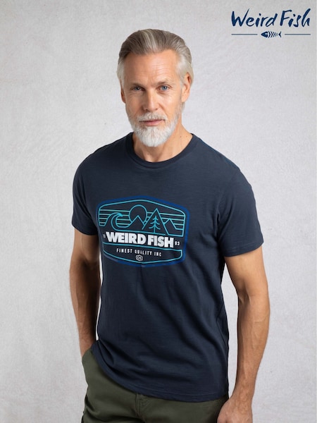 Weird Fish Navy Blue Pacific Front Print Graphic T-Shirt (H47150) | €37