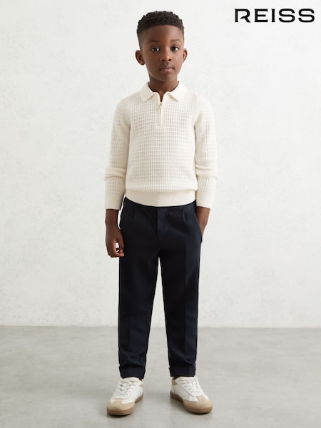 Reiss Off White Hamilton Wool Waffle Knit Half Zip Polo Shirt (H47153) | €65