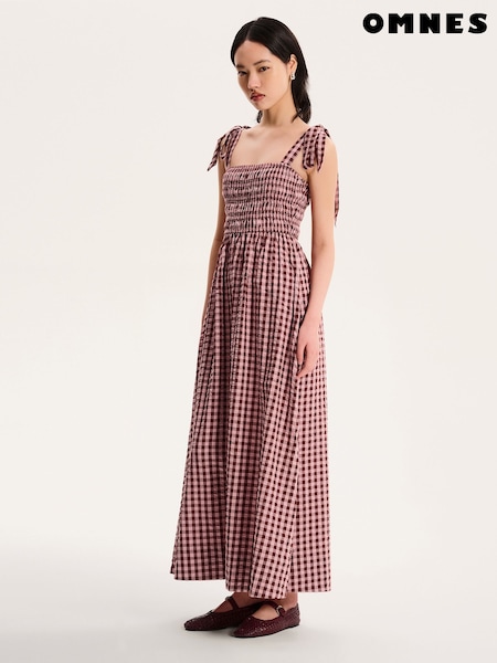 Omnes 100% Cotton Dixie Shirred Strappy Gingham Maxi Dress (H47185) | 101 €