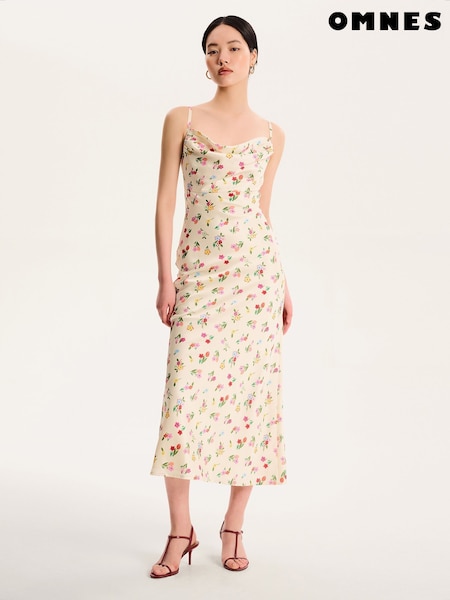 Omnes Yellow Belle Cowl Detail Tie Back Floral Midi Dress (H47187) | €87