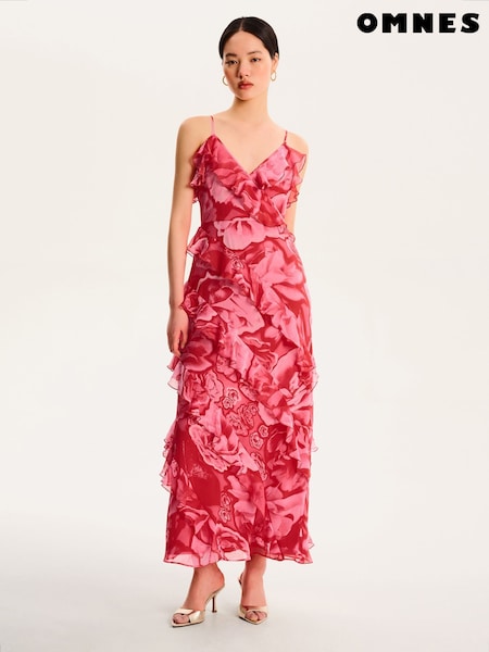Rot - Omnes Missy Ruffle Chiffon Maxi Floral Dress (H47202) | 123 €