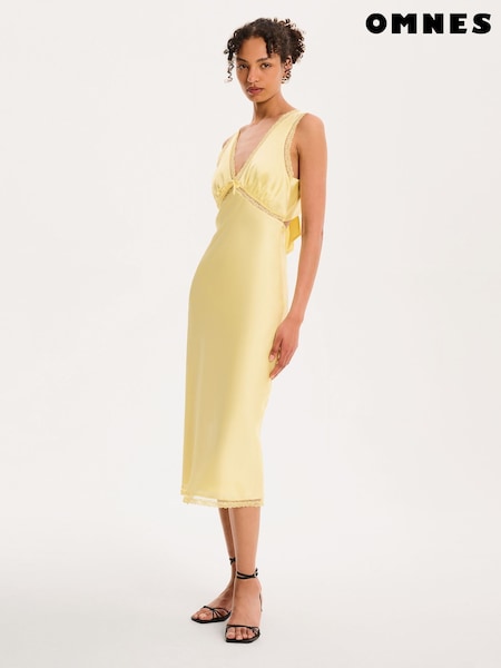 Omnes Yellow Maizie Tie Back Lace Trim Midi Slip Dress (H47203) | €113