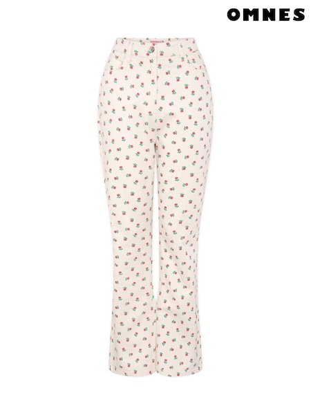 Omnes Sarah Jane 100% Cotton Cropped Flare Rose Print Jeans (H47205) | ‏297‏₪