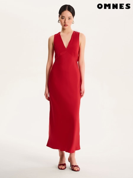 Omnes Red Nova Tie Back Midi Floral V-Neck Dress (H47206) | €126