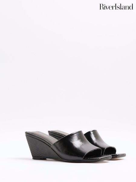 أسود - River Island Square Toe Wedge Sandals (H47272) | ‏20 ر.ع.‏