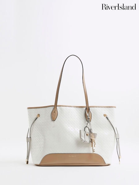 Valkoinen - River Island kohokuvioitu sivusuunnassa Solmio-ostoskassi (H47282) | €66