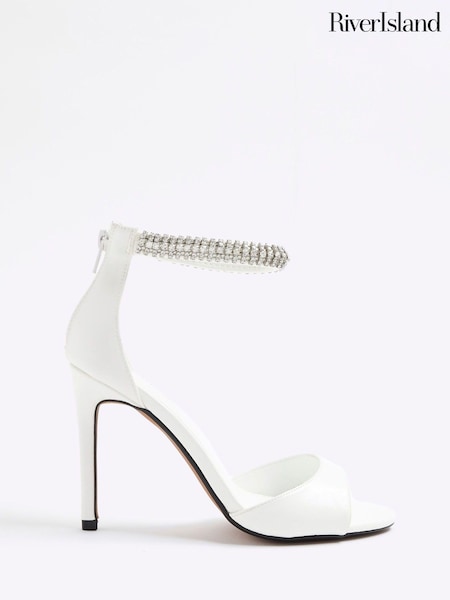 River Island White Heatseal Strap Peep Toe Heel Sandals (H47294) | €68