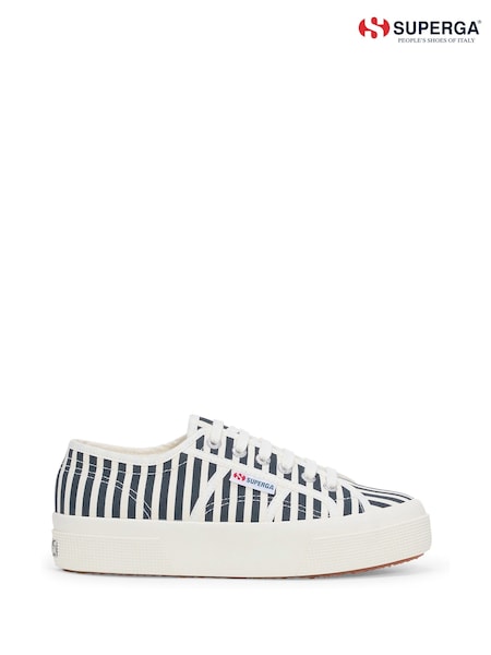 Superga 2740 Stripes Print Canvas White Trainers (H47308) | €113