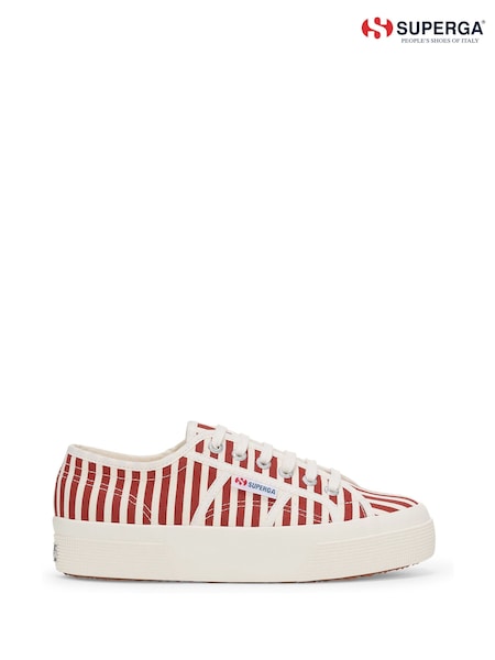 Superga 2740 Stripes Print Canvas White Trainers (H47315) | €124