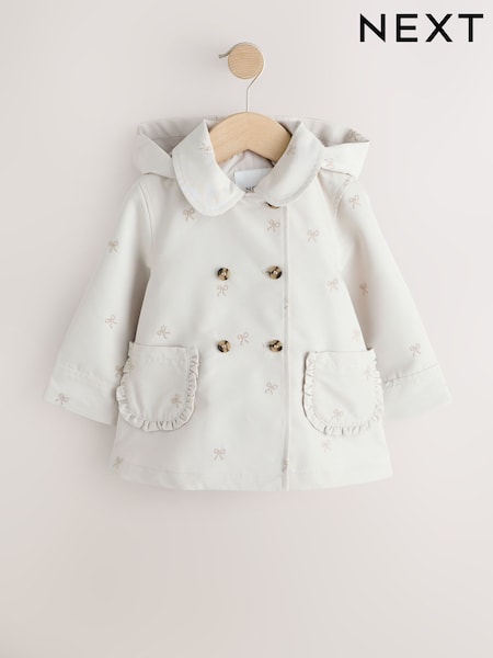 Neutral Bow Embroidered Shower Resistant Button Front Coat (3mths-7yrs) (H47328) | €29 - €35