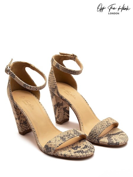Off The Hook Mayfair Snake Print Block Heel Ankle Strap Sandals (H47359) | R$ 445