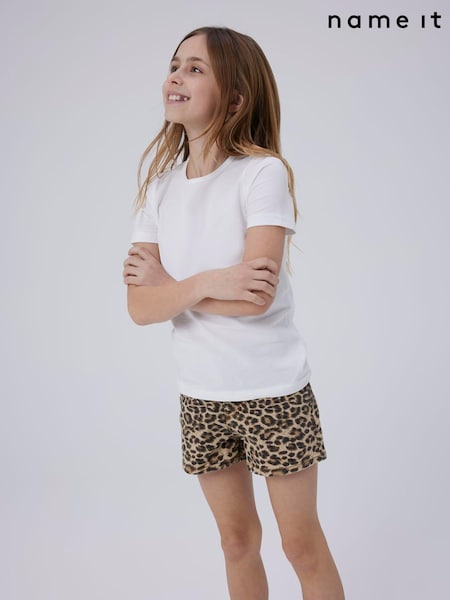 Name It Brown 100% Cotton Leopard Print Denim Shorts (H47382) | R$ 190