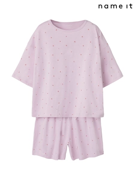 Name It Purple Girls Heart Print Short Sleeve Pyjamas Set (H47395) | AED99