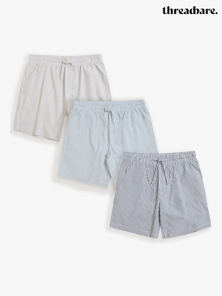 Threadbare Blue Stripe Cotton Poplin Lounge Shorts 3 Pack (H47493) | €37