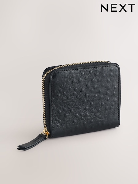 Black Leather Embossed Zip Around Purse (H47529) | €26