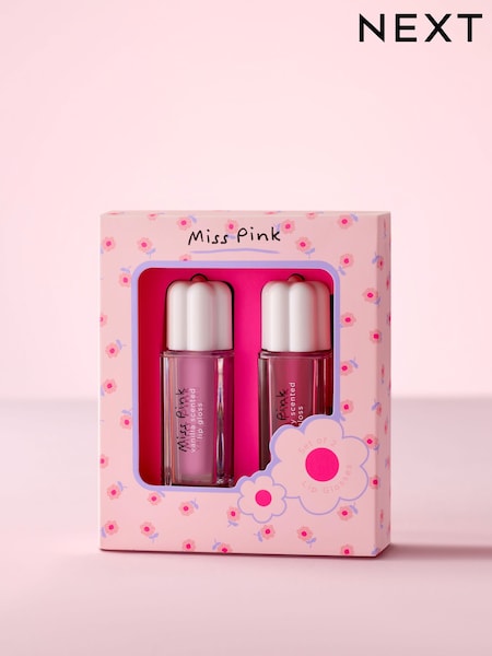 Pink - Set Of 2 Miss Pink Flower Lip Glosses