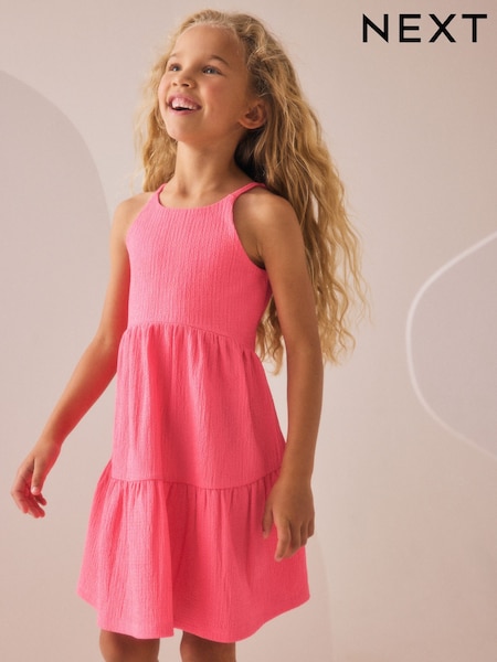 Pink Strappy Crinkle Summer Dress (3-16yrs) (H47672) | €15 - €21.50