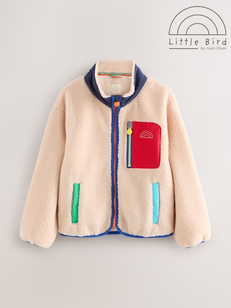 Little Bird by Jools Oliver Cream Colourblock Borg Jacket (H47796) | R$ 375 - R$ 435