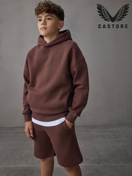 Castore Brown Cotton Long Sleeve Hoodie and Shorts Logo Set (H47870) | 188 QAR - 208 QAR