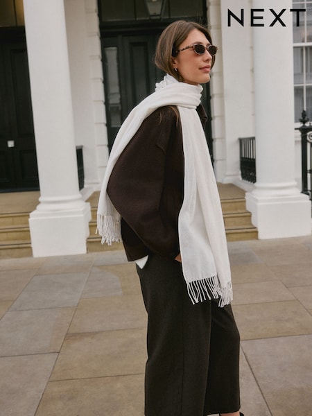 Cream - Premium Made in Italy Twill Midweight Shawl Scarf (H47910) | € 49