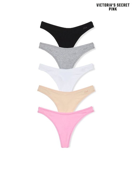 Victoria's Secret PINK Black/Grey/White/Nude/Pink Thong 5 Pack Knickers (H47949) | €36