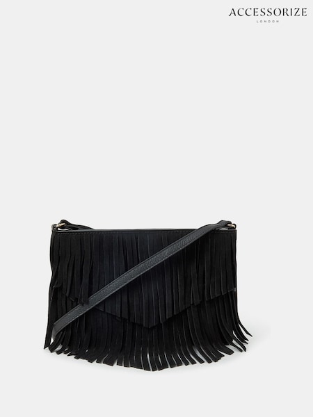 Accessorize Black Suede Fringe Cross-Body Bag (H48078) | € 55
