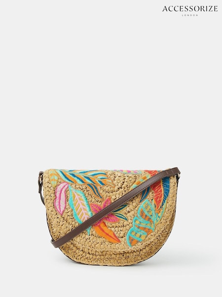 Accessorize Embroidered Raffia Cross-Body Bag (H48095) | 261 LEI