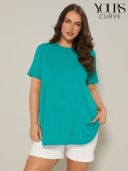 Yours Curve Blue Ribbed Swing T-Shirt (H48120) | AZN 50
