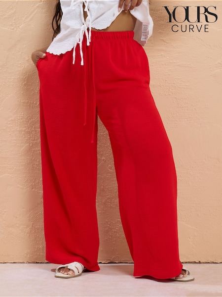 Yours Curve Red Popcorn Skinny Waist Midaxi Trousers (H48122) | €39