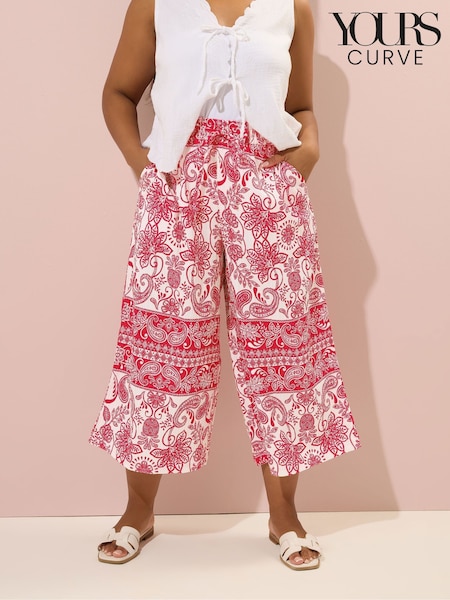 Yours Curve Red Woven Crinkle Midaxi Trousers (H48124) | €35