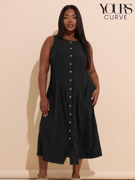 Yours Curve Black Containing Linen Maxi Dress (H48129) | €53