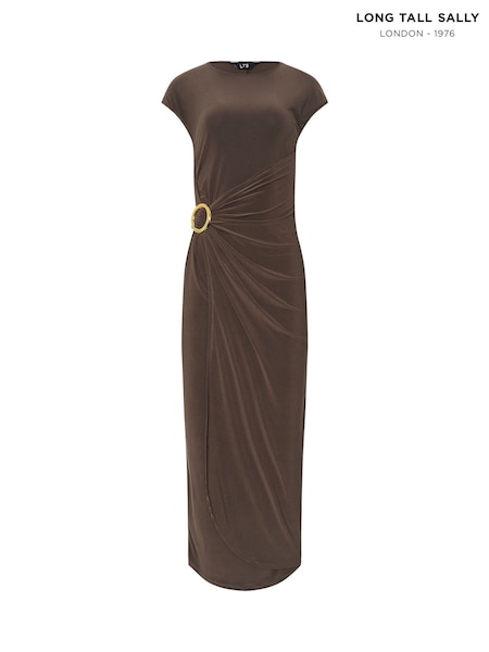 Long Tall Sally Brown Drape Buckle Midaxi Dress (H48134) | R$ 425