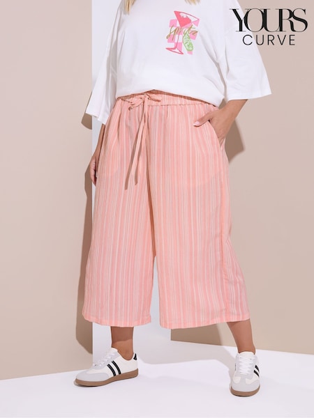 Yours Curve Pink Textured Stripe Midaxi Trousers (H48146) | €35
