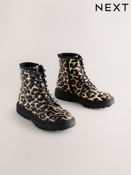 Leopard Print Warm Lined Lace-Up Ankle Boots (H48170) | € 41 - € 51
