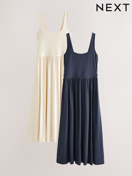 Ecru/Navy Jersey Waisted Summer Dress 2 Pack (H48293) | €83