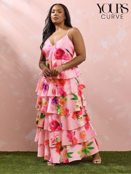 Yours Curve Pink Ruffle Formal Maxi Dress (H48306) | R$ 445