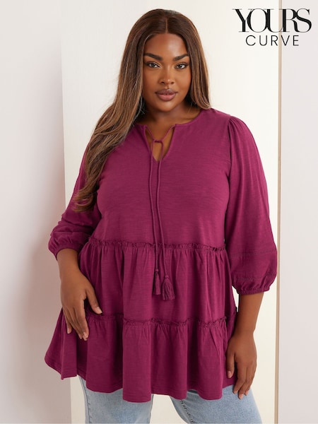 Yours Curve Red Slub Tierred Boho 100% Cotton Top (H48308) | €42