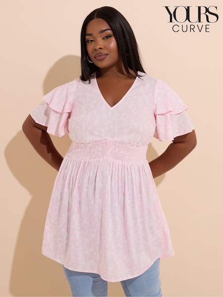 Rosa - Yours Curve Flutter Sleeve Top (H48310) | R$ 265