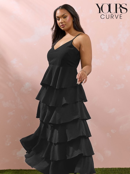 Yours Curve Black Ruffle Formal Maxi Dress (H48315) | R$ 405