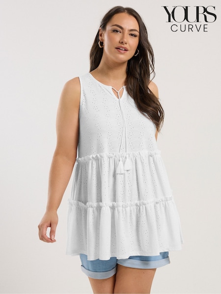 Valkoinen - Broderie Tierred Vest Top (H48330) | €43