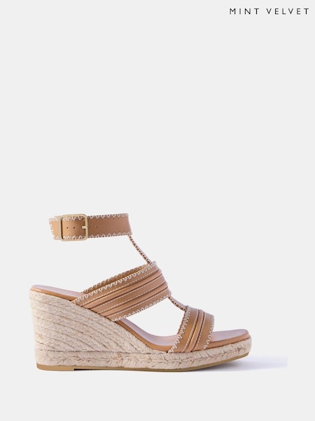 Mint Velvet Natural Ria Whipstitch Wedge Heels (H48355) | €159