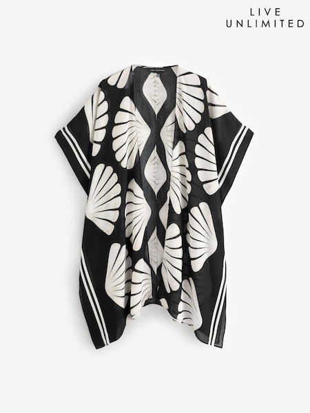 Live Unlimited Black Curve Shell Print Longline Kimono (H48399) | €101