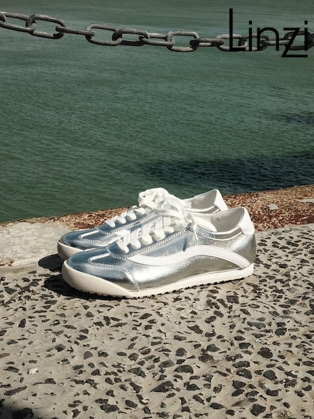 Linzi Silver Flash Slim Lace Up Trainers (H48421) | AMD 29,880