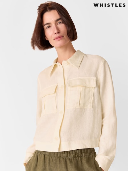 Whistles Cream Abby Linen Casual Jacket (H48436) | €187