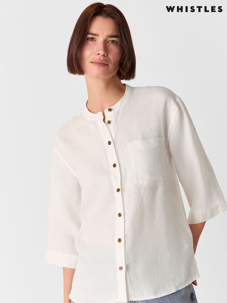 Alb - Whistles Linen Grandad Collar 100% Linen Shirt (H48443) | 663 LEI