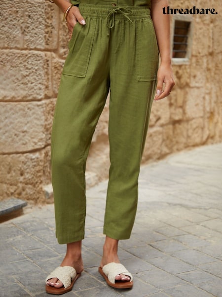 ירוק - מכנסיים מתערובת פשתן של Threadbare עם סיומת צרה (H48466) | ‏159‏₪