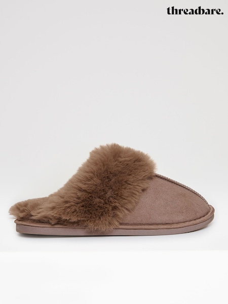 Threadbare Brown Faux Fur Lined Mule Slippers (H48478) | €25