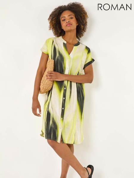 Roman Yellow Abstract Printed 100% Linen Shift Dress (H48497) | €71